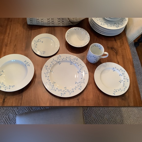 BNWT Bridget Dobson climbing creeper blue pattern 6 piece dinner service for 8 - Picture 2 of 6